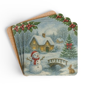 Coaster Set, Christmas Drink Coasters, Holiday Table Decor, Festive Cup Mats, Xmas Coaster Gift, Home Bar Accessories