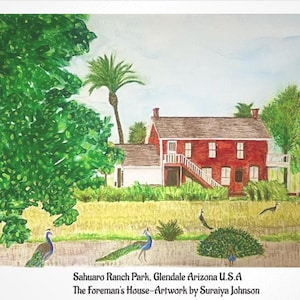 Pocztówka „Dom Foremana” – Sahuaro Ranch Park, Glendale, Arizona – Oryginalna praca Suraiyi Johnson