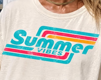 Summer Vibes PNG,SVG Retro Beach Typography Sublimation Design, Trendy Vacation Shirt Graphic