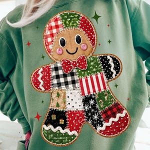 Patchwork Gingerbread Man PNG, Christmas Gingerbread Quilt Design, Festive Holiday Sublimation Digital Download