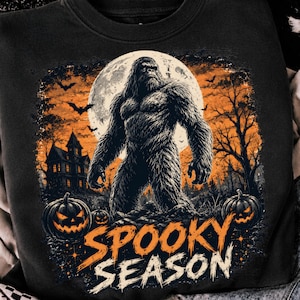 Spooky Season Bigfoot Halloween Shirt, Sasquatch Halloween Graphic Tee, Funny Cryptid T-Shirt, Vintage Horror Fall Gift for Men Women