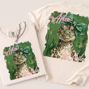 After While Gator PNG, Green Bow Alligator Sublimation Design, Preppy Crocodile Shirt Download