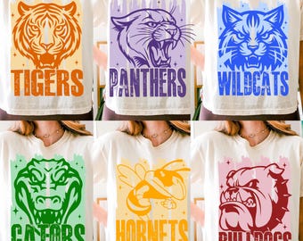 Mascot School PNG Bundle, Tigers Panthers Wildcats Gators Hornets Bulldogs Sublimation Designs, Game Day Shirt Download