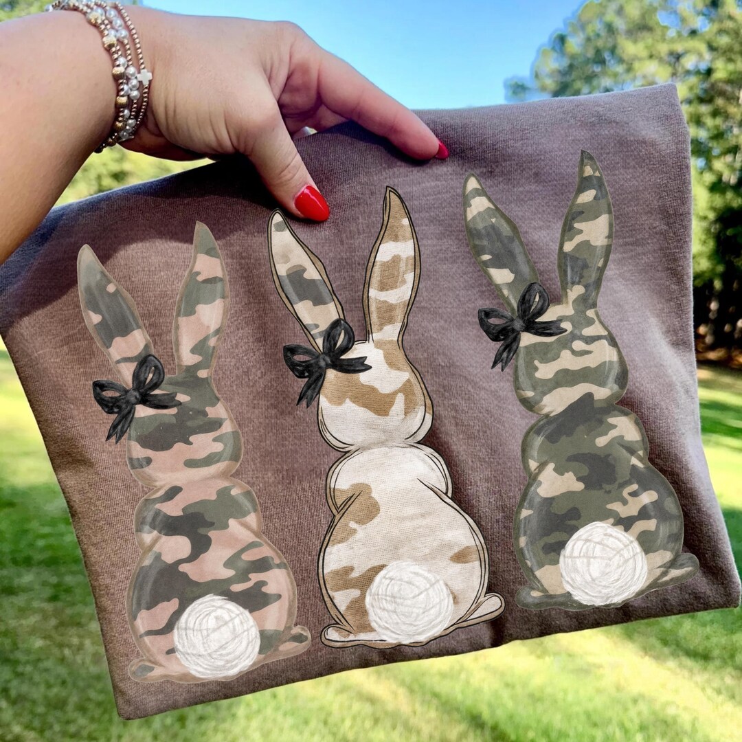White Camo Rabbit Camo Bunny PNG, Three Rabbit Back View Sublimation Design, Trendy ...