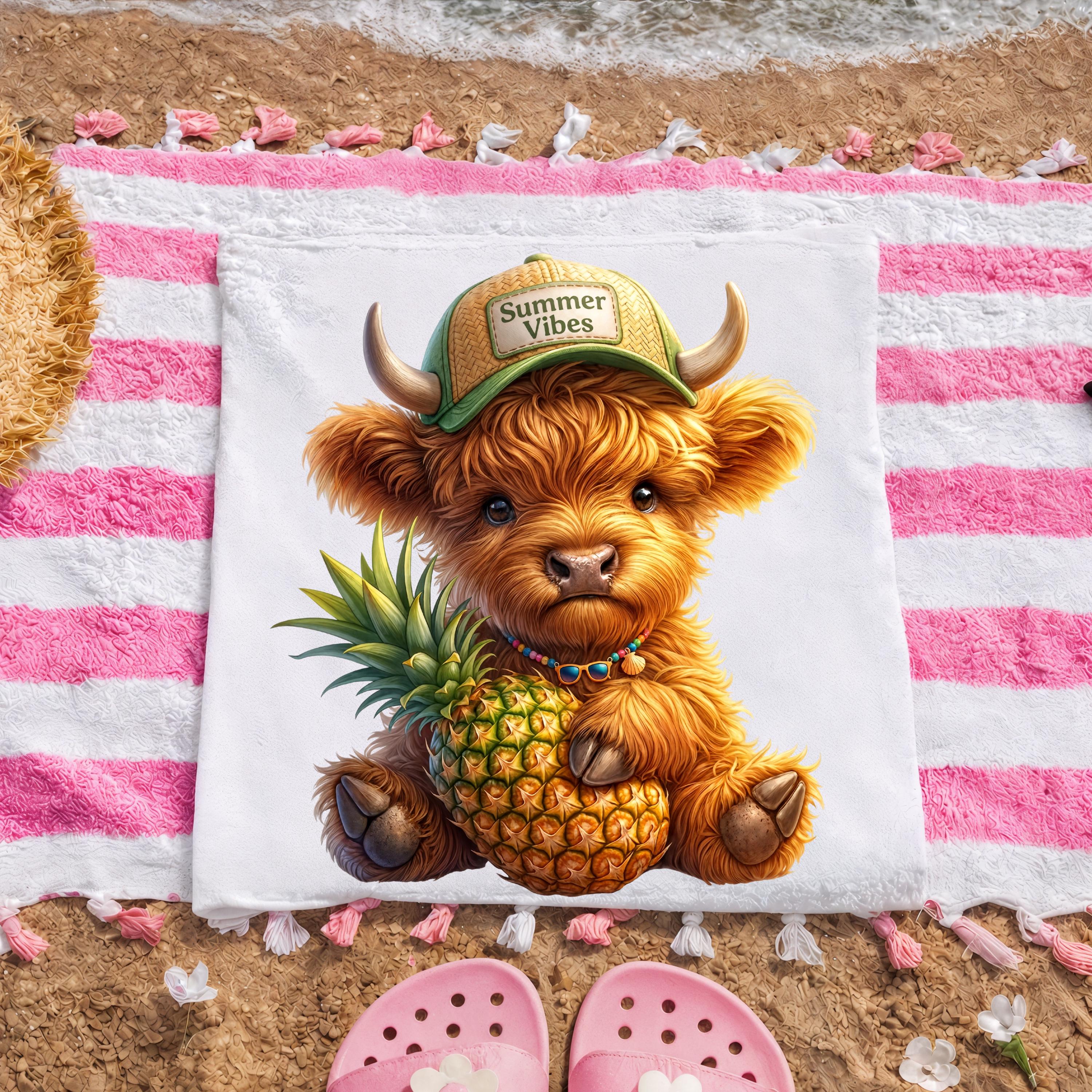 Summer Highland Cow PNG, Cute Pineapple Cow Sublimation Design ...