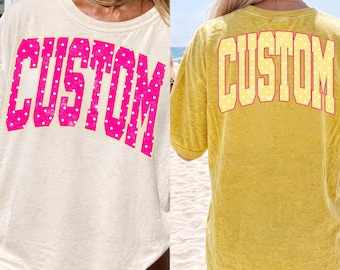 Custom Polka Dot Name PNG, Retro Varsity Letter Sublimation Design, Personalized Front and Back Shirt Graphic