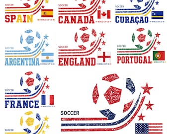 World Cup 2026 Countries Bundle PNG, USA Mexico Canada Spain Argentina England Portugal France Colombia Soccer Fan Designs