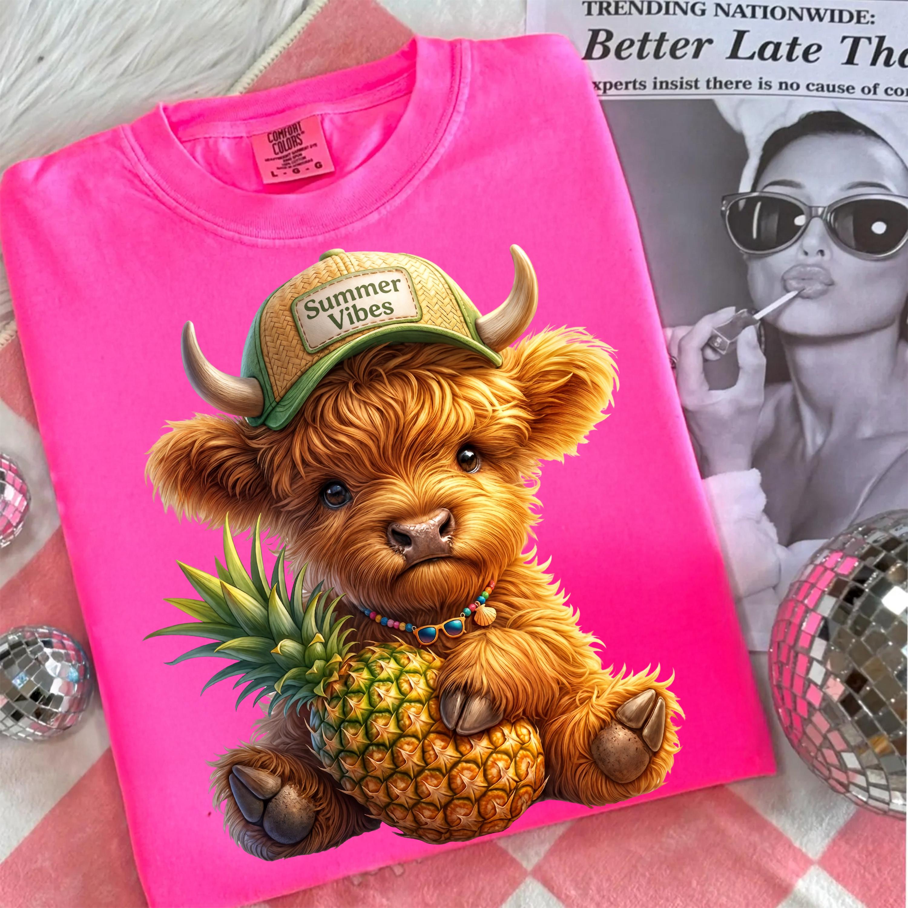 Summer Highland Cow PNG, Cute Pineapple Cow Sublimation Design ...