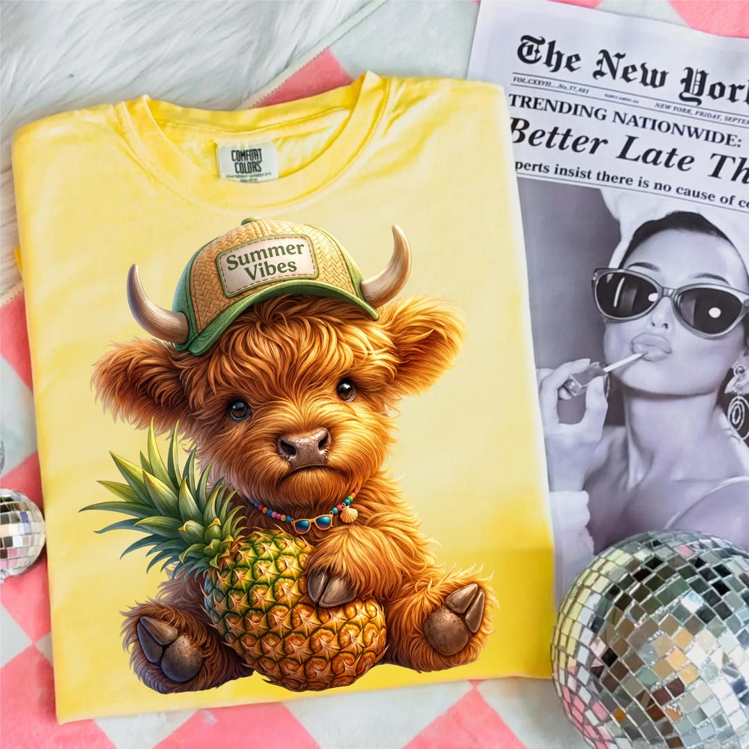 Summer Highland Cow PNG, Cute Pineapple Cow Sublimation Design ...