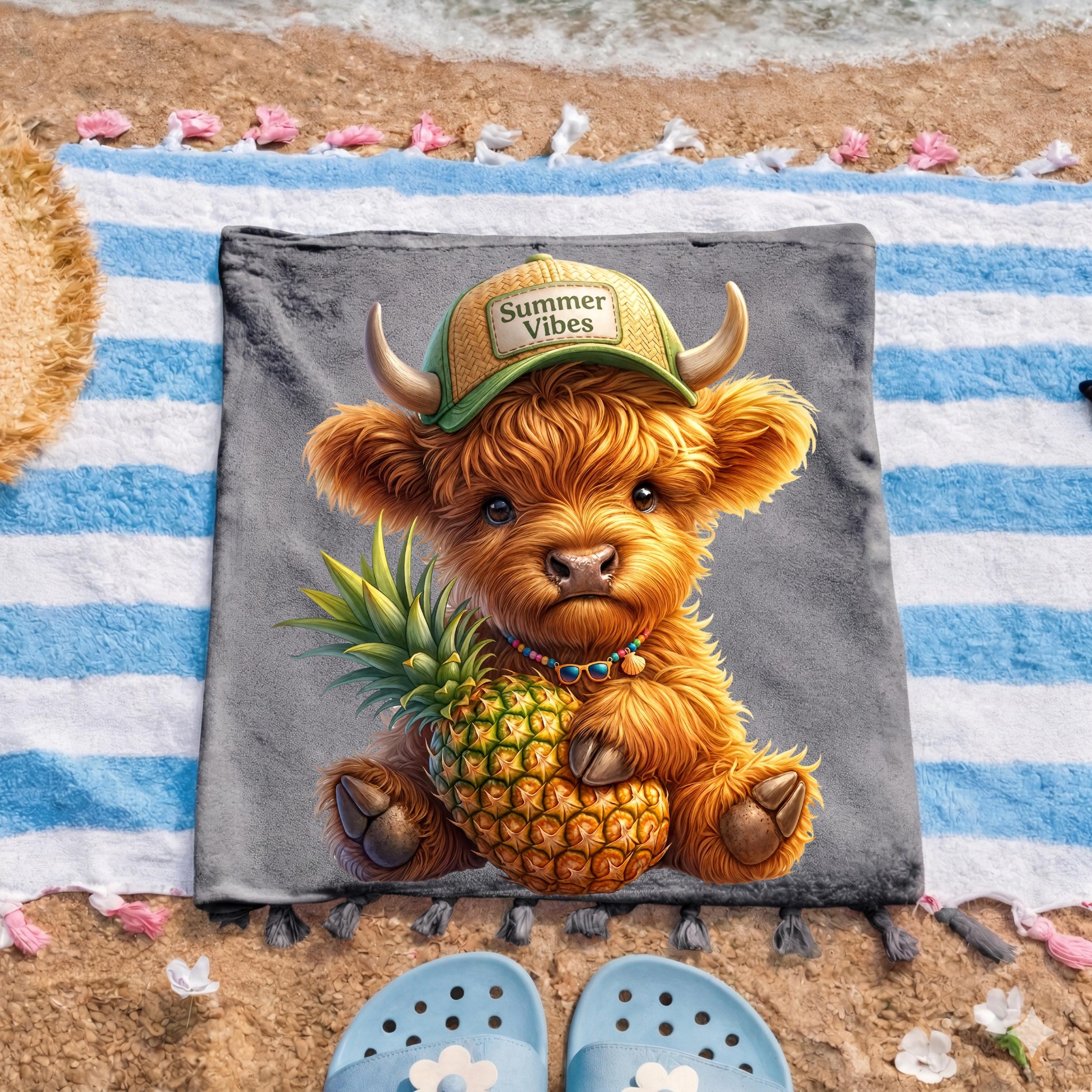 Summer Highland Cow PNG, Cute Pineapple Cow Sublimation Design ...