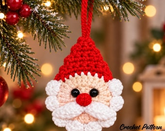 Crochet Santa Claus Pattern PDF, Christmas Face Ornament, Holiday Keychain, Beginner Amigurumi Gift