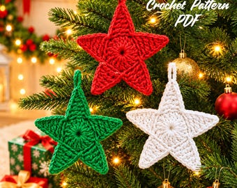 Crochet Christmas Star Ornament Pattern PDF, Easy Beginner Holiday Tree Decoration (Digital Download)