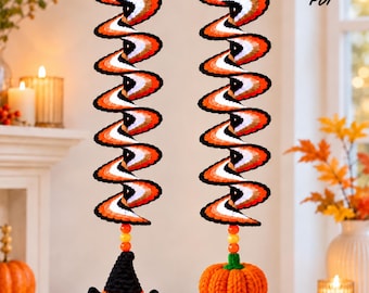 Crochet Halloween Spiral Pattern PDF | Witch Hat & Pumpkin Wind Spinner | Spooky Hanging Ornament | Digital Download