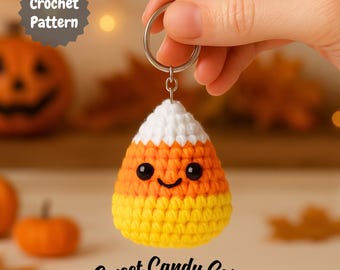 Häkelanleitung für Zuckermais (PDF) | Amigurumi Halloween-Deko, Herbst-Schlüsselanhänger (Digitaler Download)