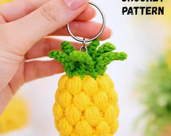 Crochet Pineapple Keychain Pattern | Amigurumi Fruit Bag Charm & Car Hanger PDF