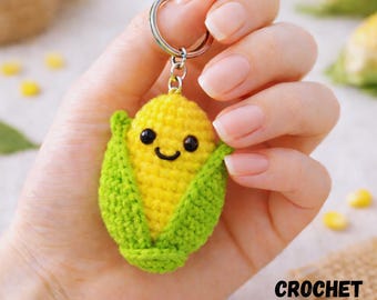 Crochet Corn Keychain Muster | Amigurumi Food Bag Charm & Car Hanger PDF