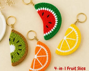 Gehäkelte Obstscheibe Schlüsselbund Muster Bundle | Wassermelone, Zitrone, Orange, Kiwi (PDF-Muster)