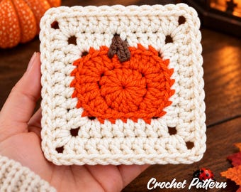 Pumpkin Granny Square Crochet Pattern PDF | Halloween Blanket Block, Fall Pillow and Bag Motif | Instant Download