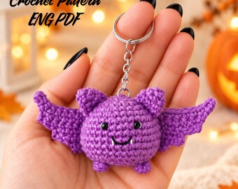Crochet Bat Keychain Pattern | Mini Bat Plush & Halloween Ornament | Easy Fall Decor (PDF Download)