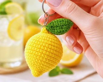 Crochet Lemon Keychain Muster | Amigurumi Obst Taschenanhänger & Autoanhänger PDF