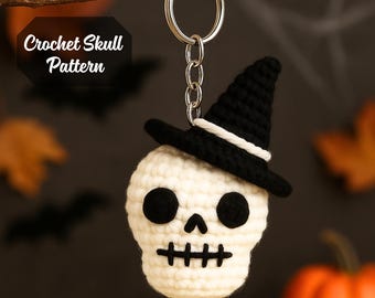 Häkelanleitung für einen Totenkopf-Schlüsselanhänger, gruseliges Halloween-Amigurumi (PDF-Download)