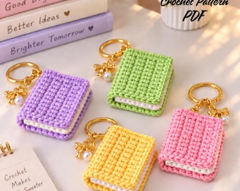 Crochet Book Keychain Pattern PDF | Mini Amigurumi Bag Charm | Book Lover Gift