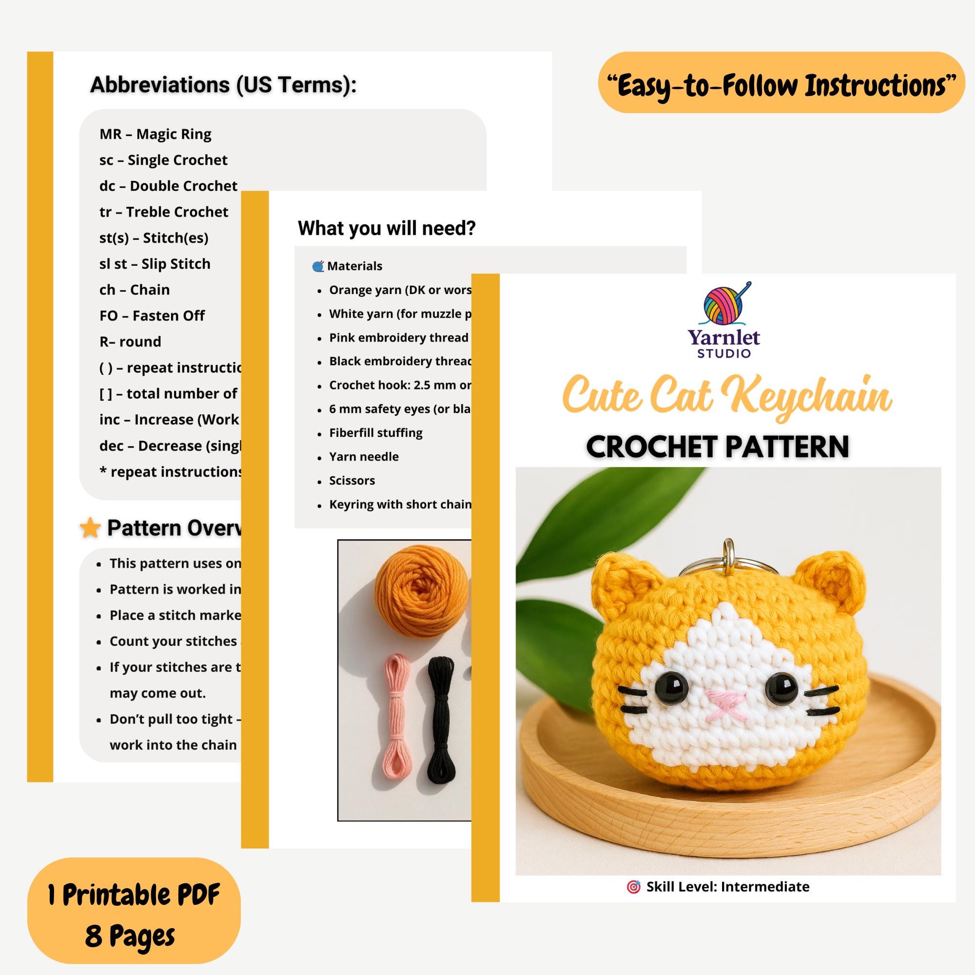 Crochet Cat Keychain Pattern | Mini Amigurumi Bag Charm & Car Hanger ...