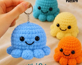 Oktopus Schlüsselanhänger Muster | Mini Amigurumi Oktopus Plüsch - Taschenanhänger & Autoanhänger PDF