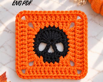 Crochet Skull Granny Square Pattern PDF | Halloween Motif | Spooky Gothic Decor | Horror Applique | DIY Digital Download