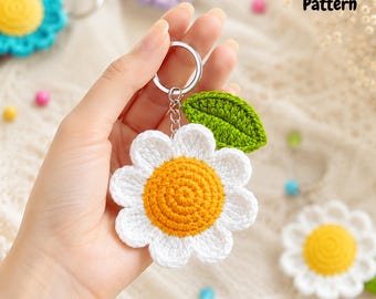 Crochet Daisy Keychain Muster | Mini Blumen Taschenanhänger | Einfache Anfänger-Häkelanleitung | Sofort Download