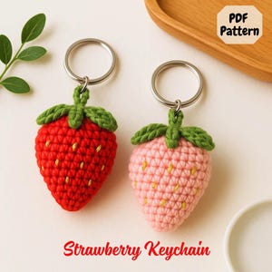 Strawberry Keychain Crochet Pattern | Easy Amigurumi PDF