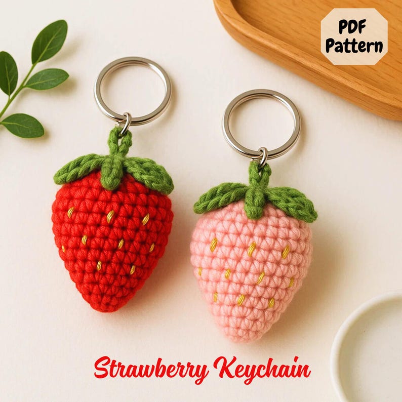 Strawberry Keychain Crochet Pattern | Easy Amigurumi PDF image 1