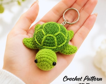 Haakpatroon voor een schildpad sleutelhanger | Mini amigurumi zeedier bedeltje PDF