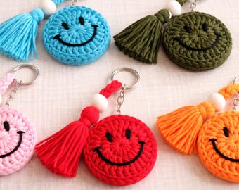 Crochet Smiley Face Keychain Pattern | Mini Amigurumi Bag Charm & Car Hanger PDF