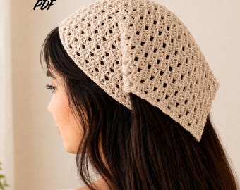Crochet Bandana Pattern, Boho Granny Hair Scarf, Beginner Kerchief (PDF Download)