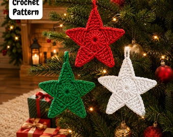 Häkelanleitung für einen Weihnachtsstern als Christbaumschmuck (PDF), einfache Weihnachtsbaumdekoration für Anfänger (digitaler Download)
