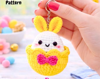 Gehäkelte Osterhase Ei Schlüsselbund Muster | Amigurumi Taschenanhänger & Autoanhänger PDF