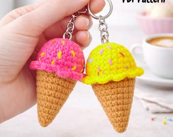 Crochet Ice Cream Keychain Muster | Mini Amigurumi Taschenanhänger & Autoanhänger PDF
