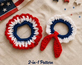 Patriotic Crochet Scrunchies Pattern | Red White Blue Hair Accessory (Digital Download)
