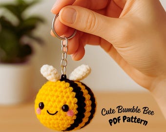 Crochet Bumblebee Keychain Pattern |  Mini Amigurumi Bag Charm & Car Hanger PDF