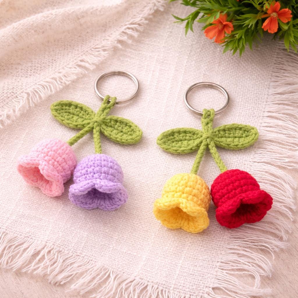 Crochet Lily of the Valley Pattern | Amigurumi Flower Keychain Crochet Lily of the Valley Pattern | Amigurumi Flower Keychain