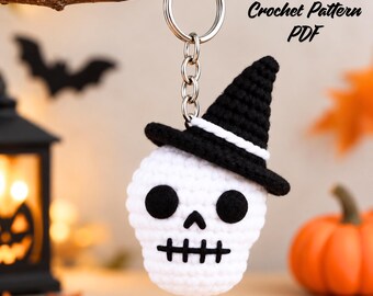 Crochet Skull Keychain Pattern | Spooky Bag Charm & Car Hanger PDF