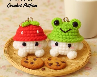 Crochet Mushroom Keychain Pattern | Amigurumi Frog & Strawberry (PDF)