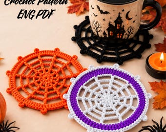 Halloween Spiderweb Coaster Crochet Pattern PDF | Spooky Mug Rug, Gothic Table Decoration, Fall DIY Project | Instant Download