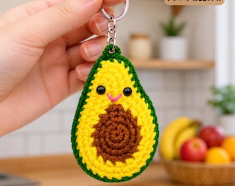 Avocado Schlüsselanhänger gehäkelt Muster | Amigurumi Obst Taschenanhänger & Autoanhänger PDF