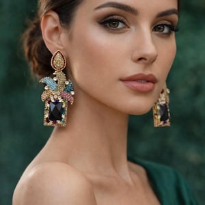 Klassieke Grote Sector Goud Kleur Turkse Indiase Jhumka Oorbellen Vrouwen Vintage Bloem Kristal Kralen Tassel Oorbellen