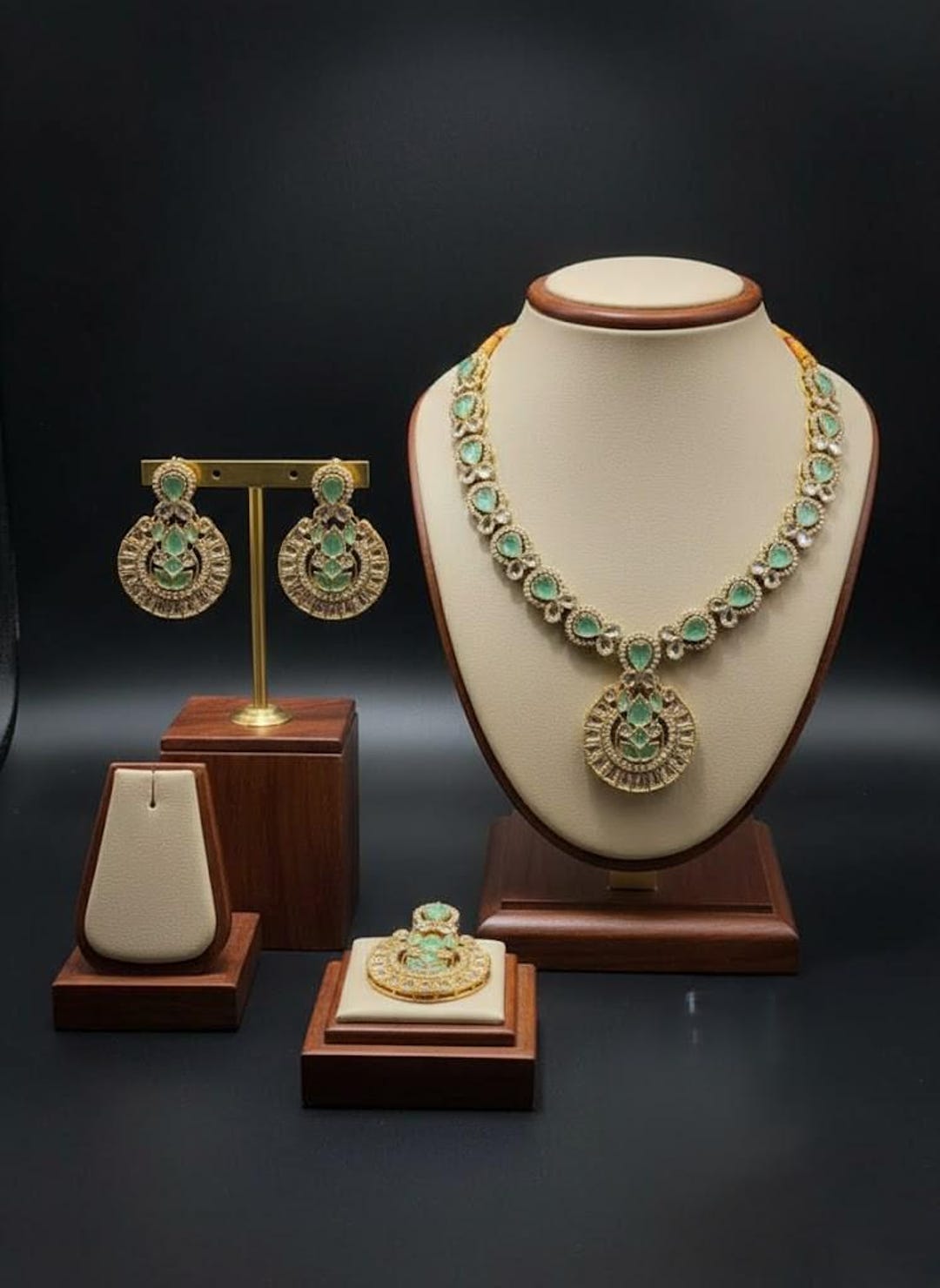 Handcrafted Kundan Jewelry Set Seafoam Green Meenakari, Necklace