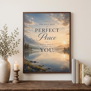 Perfect Peace Wall Art Printable | Isaiah 26:3 Bible Verse | Christian Encouragement Decor