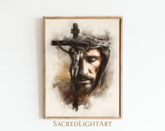 Jesus Porträt Wandkunst | Christliche religiöse Dekoration | Katholisches Haus Druck