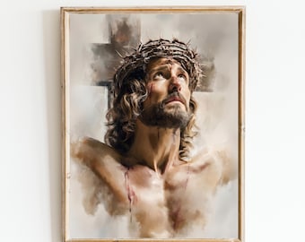 Jesús en la Cruz / Arte mural de la crucifixión / Decoración cristiana para el hogar
